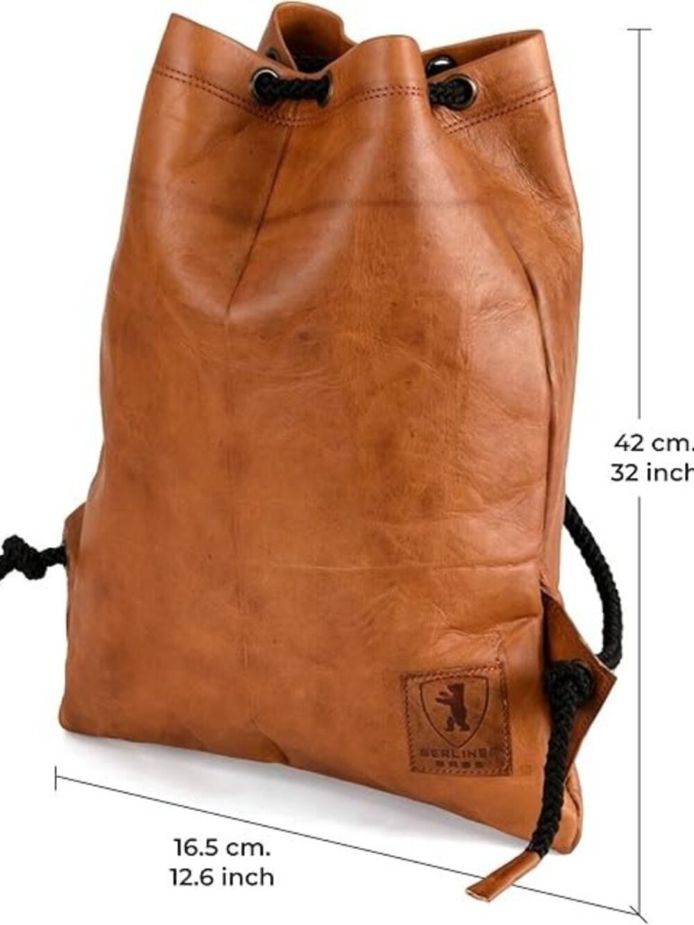 Berliner Leather Gym Bag Vintage Genuine 753 Drawstring Backpack Unisex - Picture 4 of 5